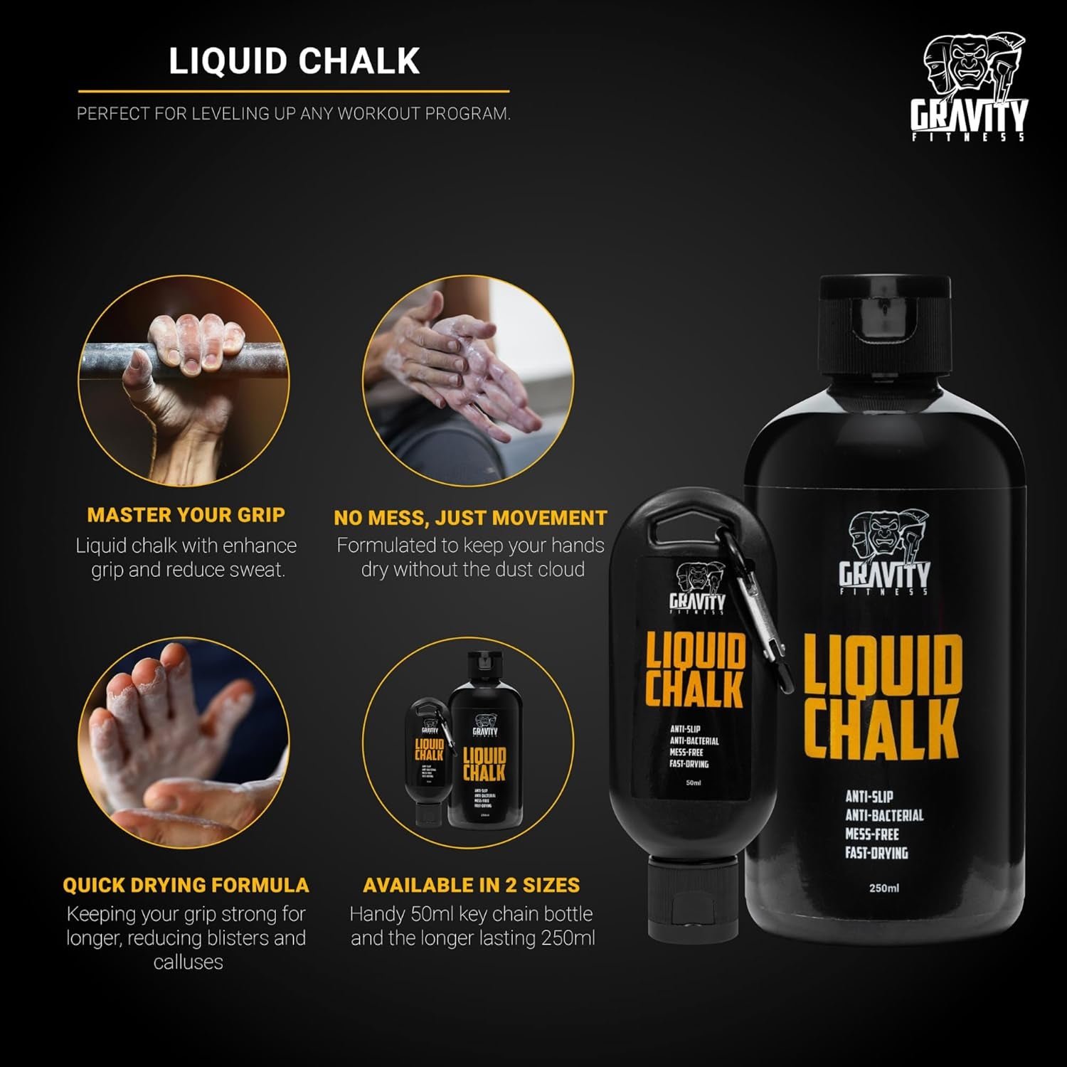 Liquid Chalk for Weightlifting, and Calisthenics for Sweat-Free Hands & Superior Grip | Premium Liquid Chalk for Gym, Barbell, Climbing, Bouldering, and Gymnastics Grip